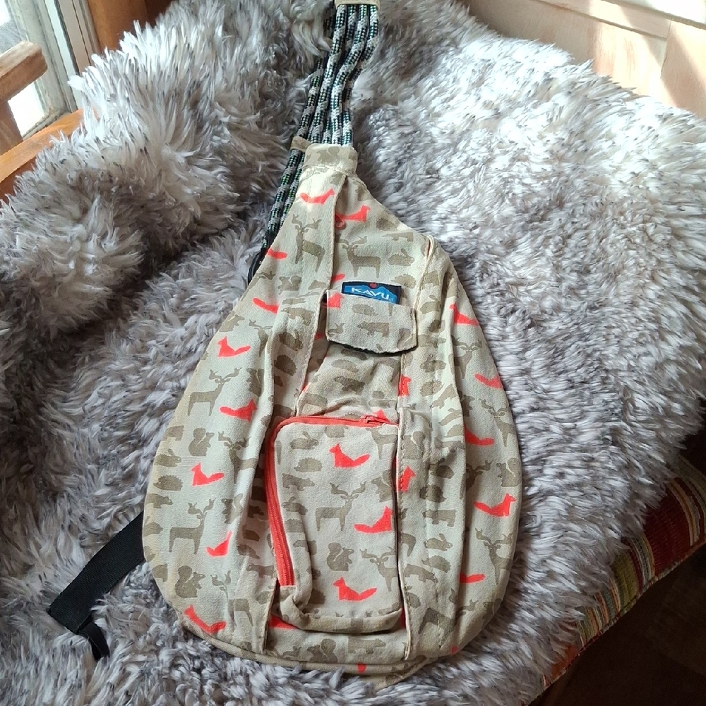 Kavu Beige and Coral Patterned Sling Bag